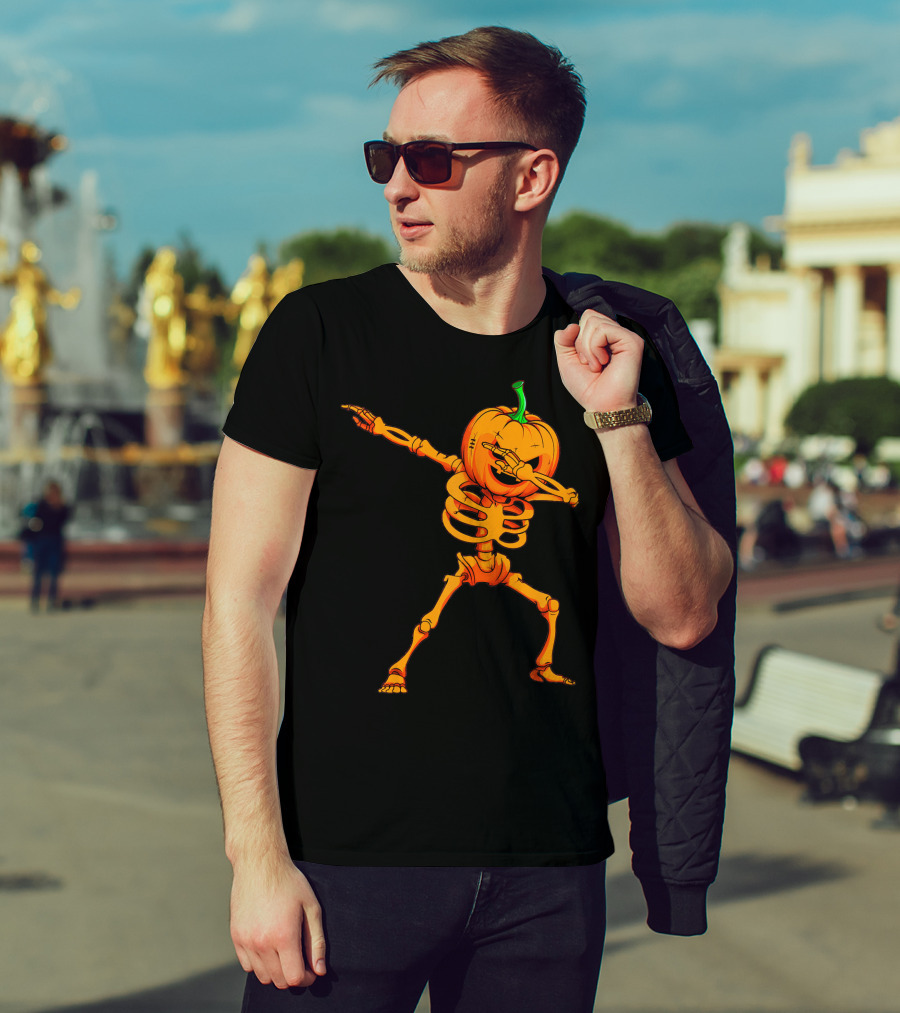 Dabbing Skeleton Pumpkin Halloween Dance T-Shirt