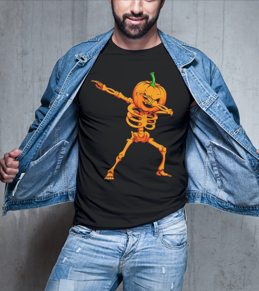 Dabbing Skeleton Pumpkin Halloween Dance T-Shirt