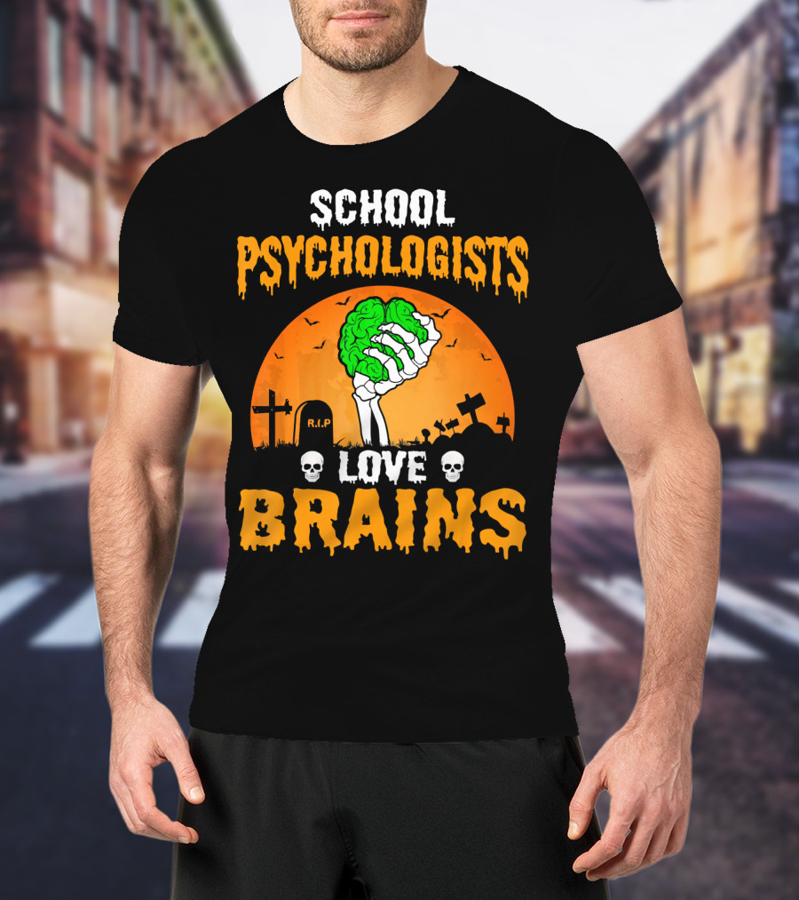 School Psychologists Love Brains Zombie Graveyard T-Shirt