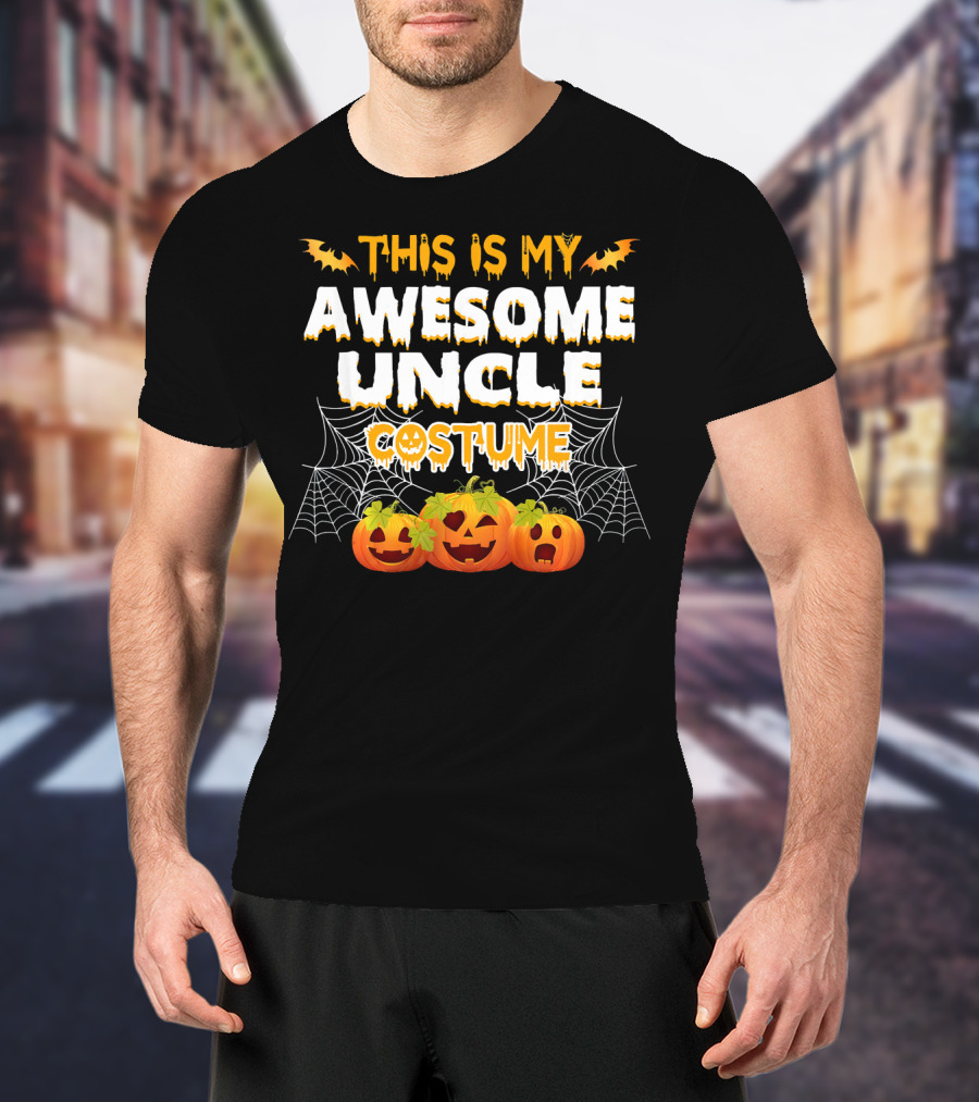 This Is My Awesome Uncle Costume Halloween Pumpkins Bats Cobwebs T-Shirt
