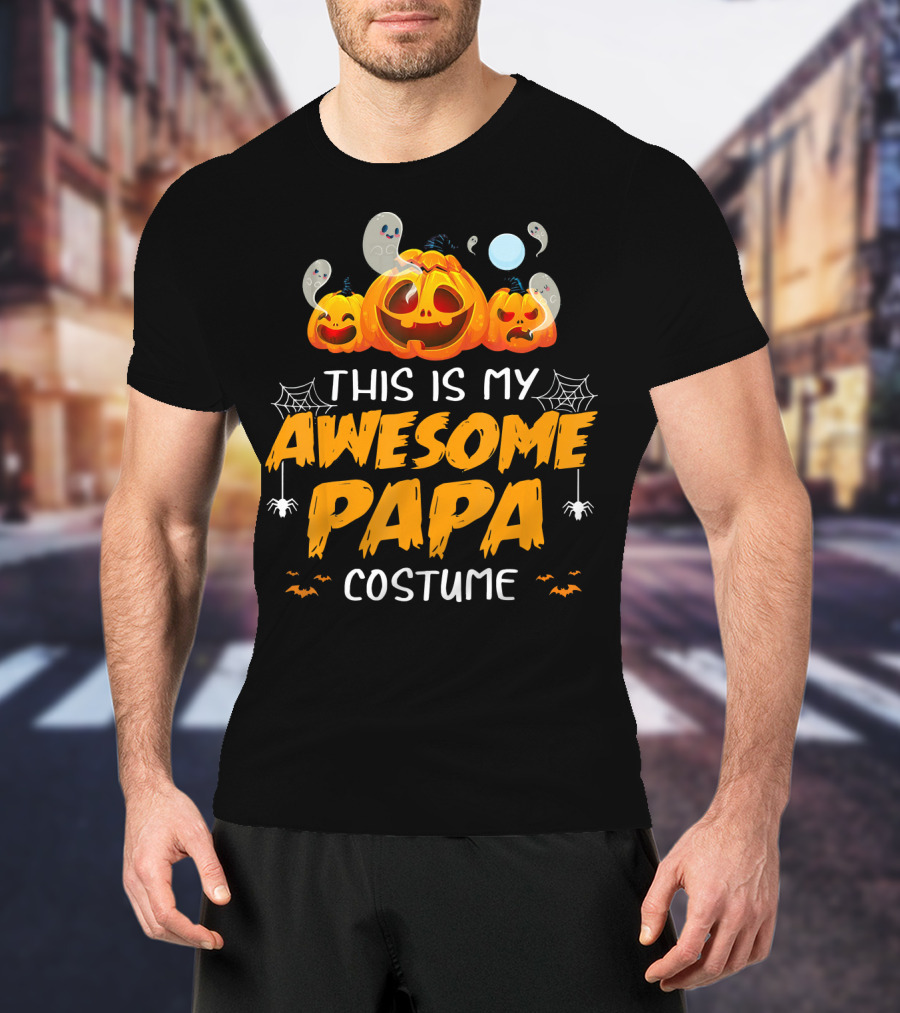 This Is My Awesome Papa Costume Funny Halloween Pumpkins Spiders Ghosts Bats T-Shirt