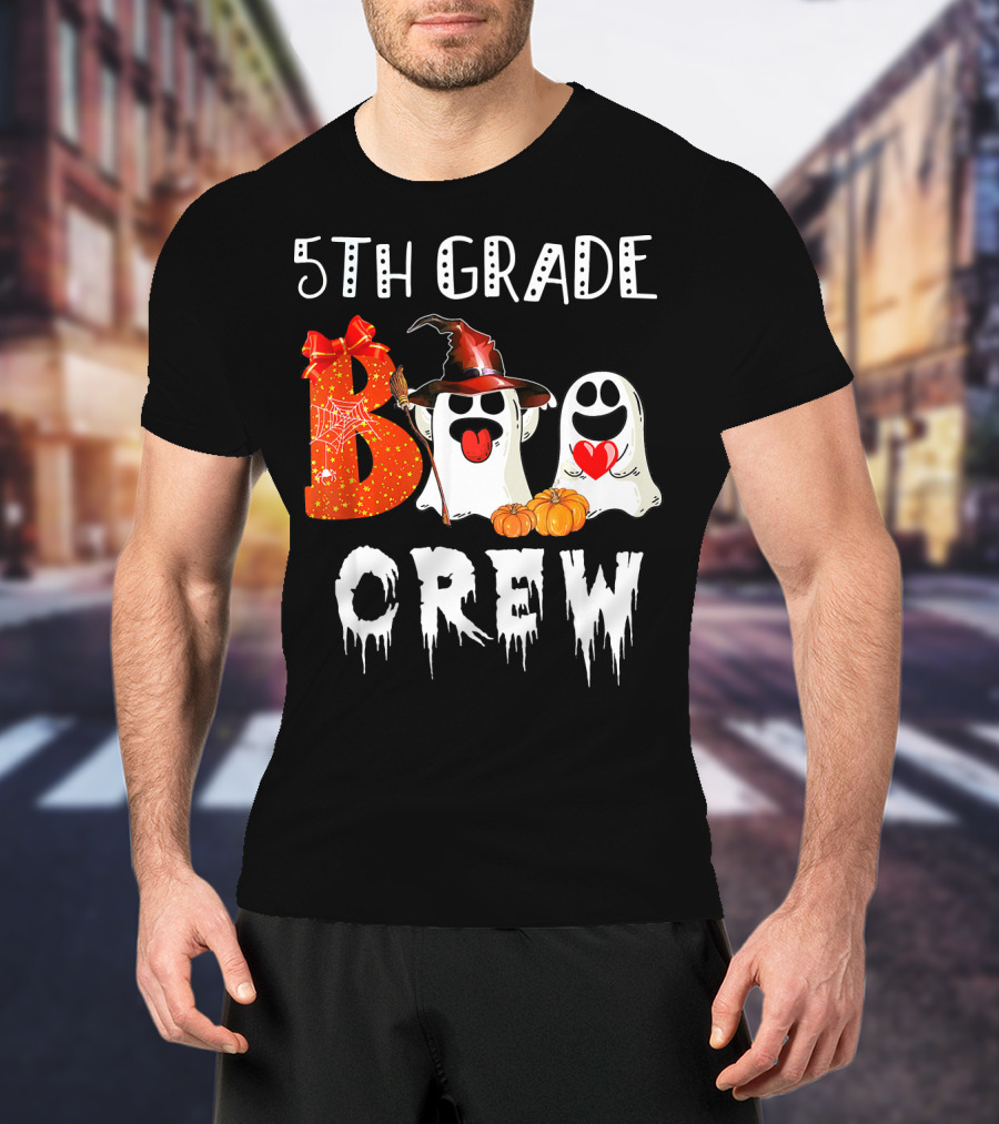 5Th Grade Boo Crew Halloween Ghosts With Witch Hat And Pumpkins T-Shirt