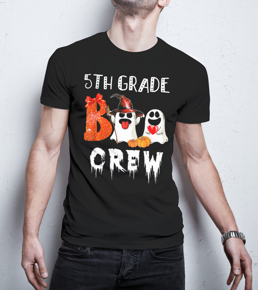 5Th Grade Boo Crew Halloween Ghosts With Witch Hat And Pumpkins T-Shirt