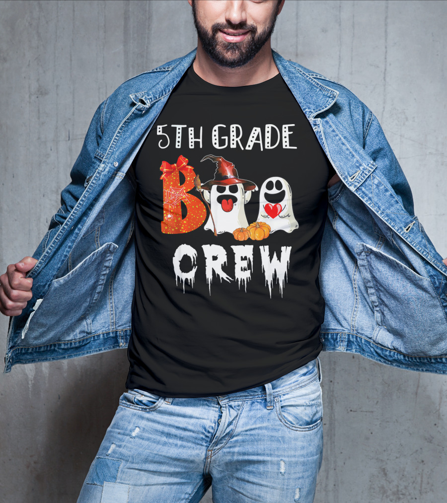 5Th Grade Boo Crew Halloween Ghosts With Witch Hat And Pumpkins T-Shirt