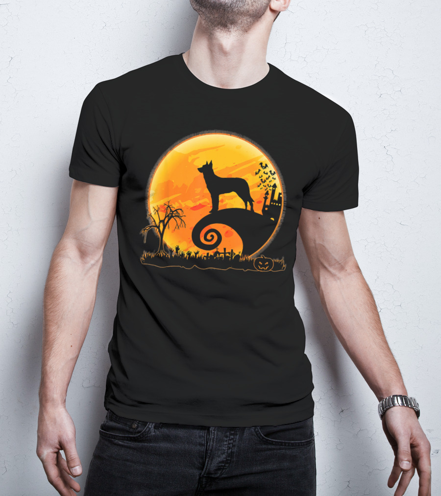 Beauceron Dog Halloween Moon Spooky Night Scene T-Shirt