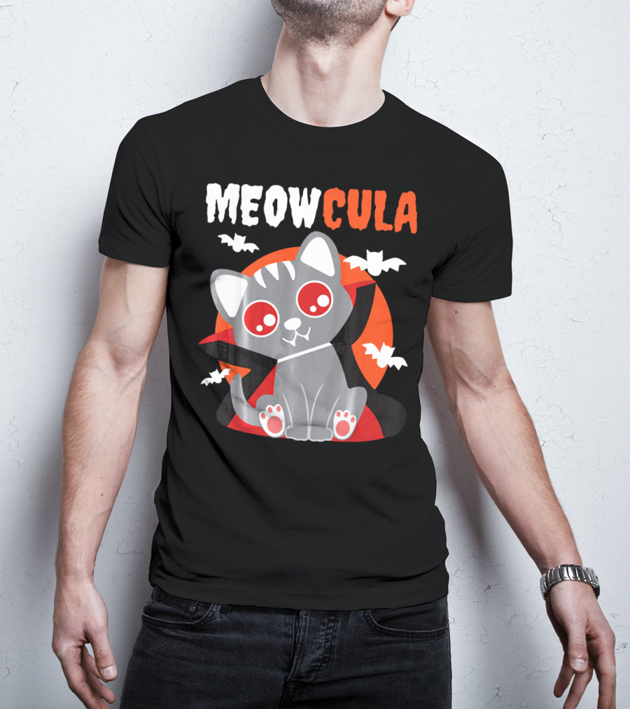 MEOWCULA Vampire Cat Halloween Dracula Bats T-Shirt