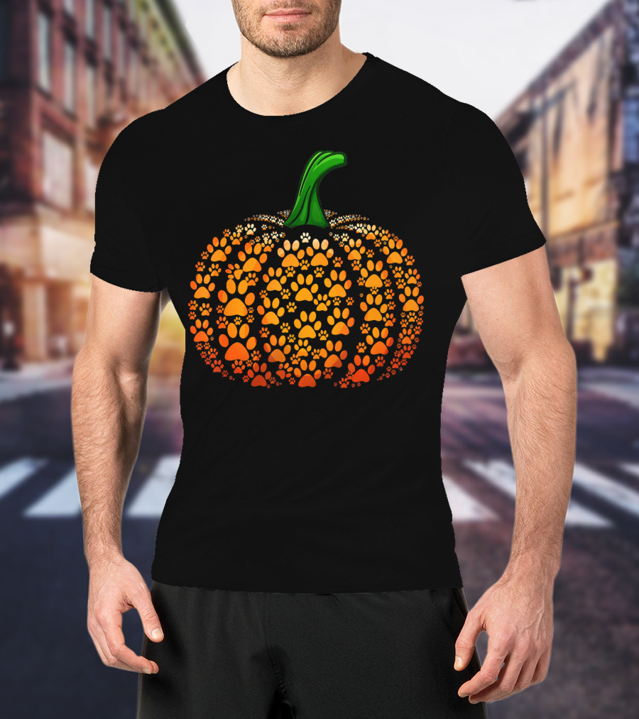 Funny Pumpkin Paw Halloween Dog Cat Cost T-Shirt
