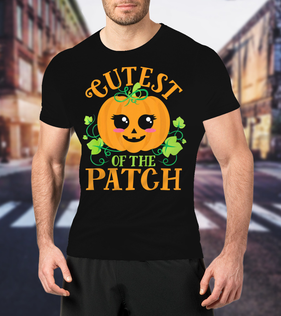 Cutest Pumpkin Of The Patch Halloween Smiling Face With Green Vines T-Shirt