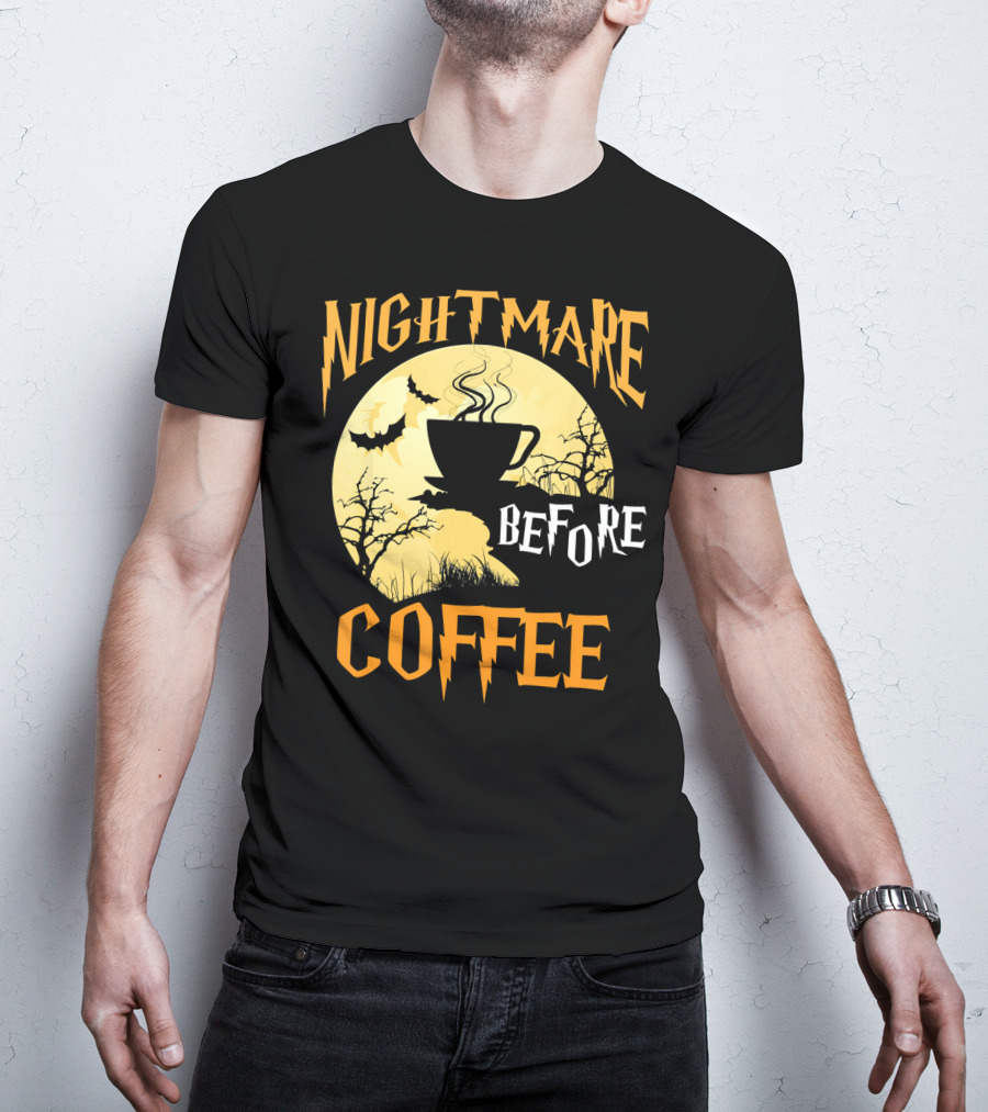 Nightmare Before Coffee Halloween Moon Bat And Tree T-Shirt
