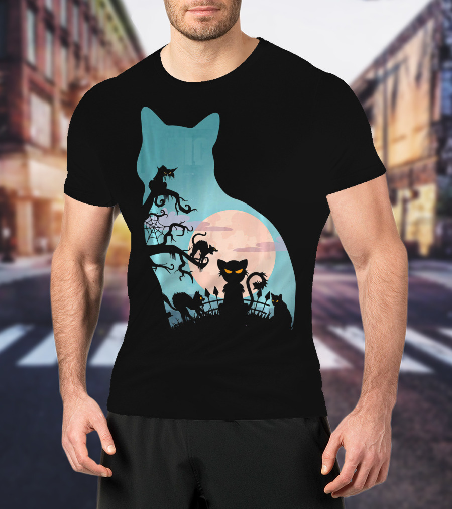 Scary Cat Lovers Halloween Creepy Moonlit T-Shirt