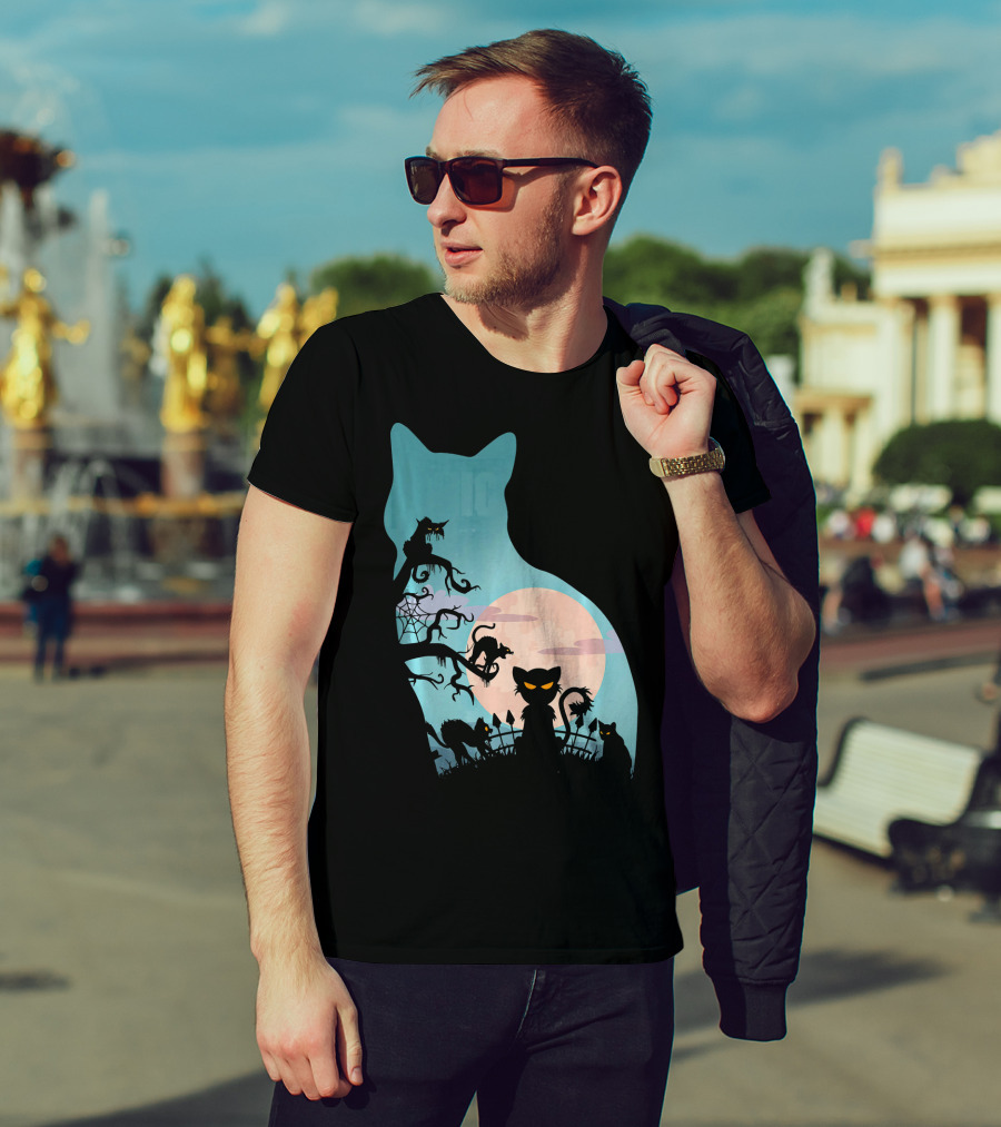 Scary Cat Lovers Halloween Creepy Moonlit T-Shirt