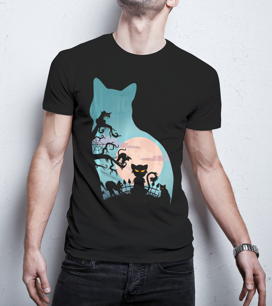 Scary Cat Lovers Halloween Creepy Moonlit T-Shirt