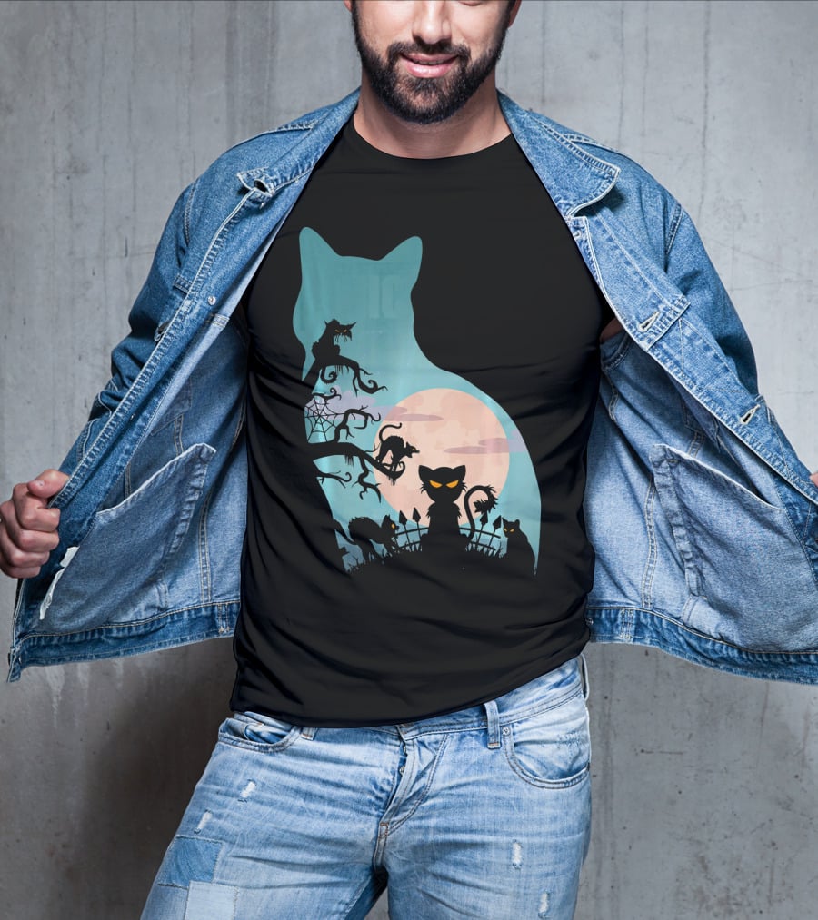 Scary Cat Lovers Halloween Creepy Moonlit T-Shirt