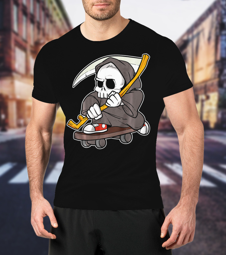 Funny Grim Reaper Skater Skateboard Reaper Skate Or Die T-Shirt
