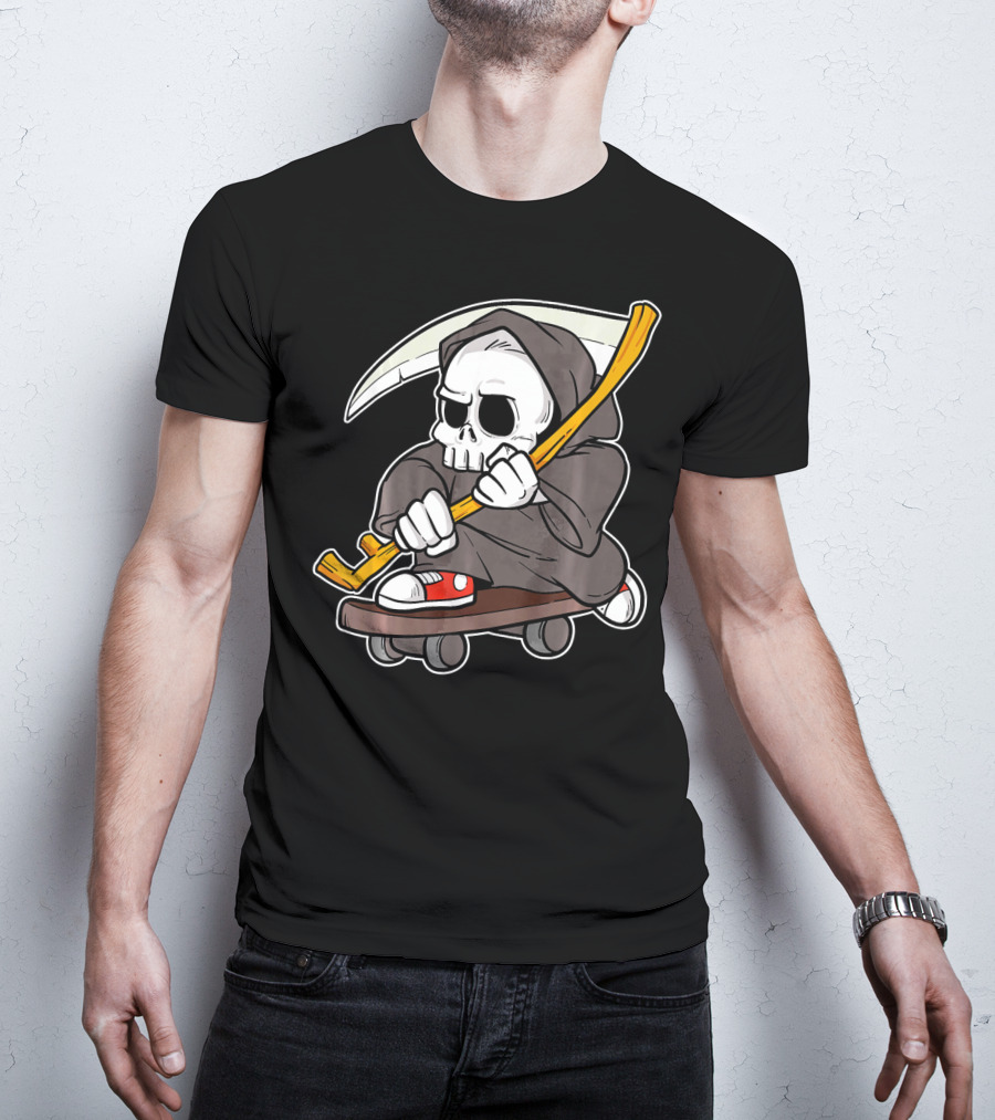 Funny Grim Reaper Skater Skateboard Reaper Skate Or Die T-Shirt