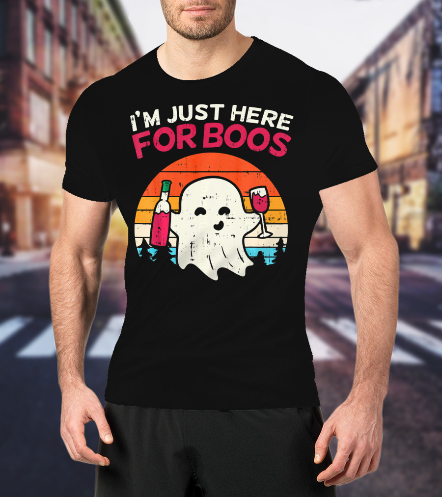 I'm Just Here For Boos Retro Ghost Wine Vintage T-Shirt