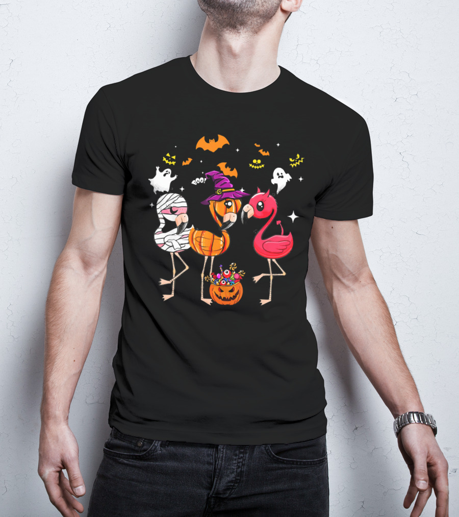Funny Flamingo Halloween Costume Trio Mummy Witch Boo T-Shirt