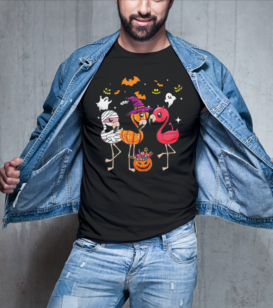 Funny Flamingo Halloween Costume Trio Mummy Witch Boo T-Shirt