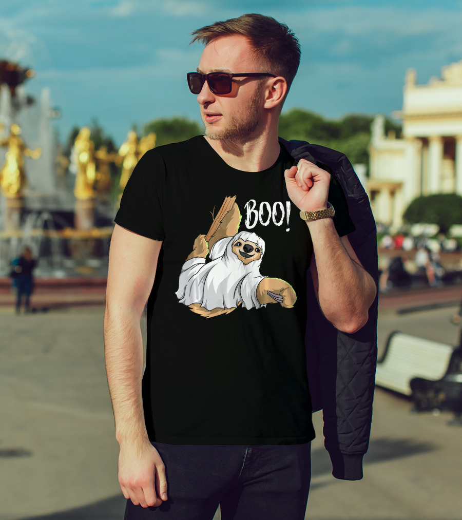 Boo Hanging Sloth Ghost Costume Funny Sloth T-Shirt