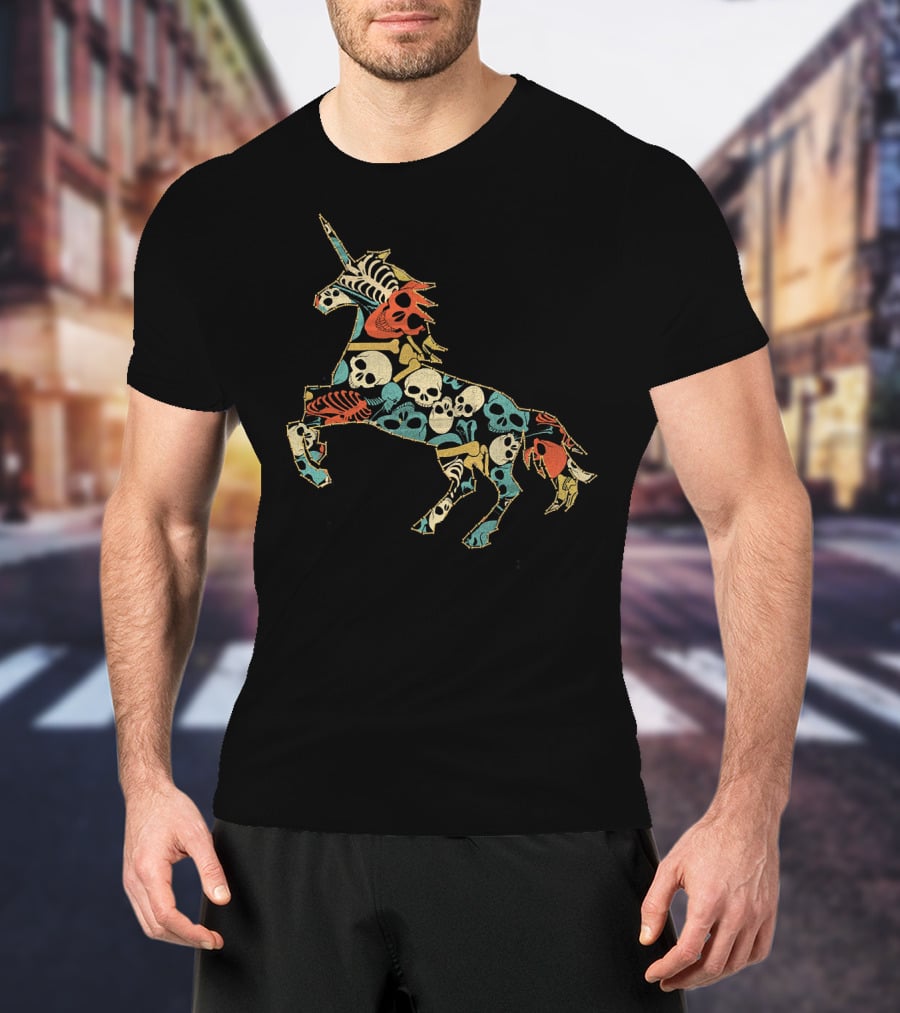 Zombie Unicorn Skull Colorful Halloween T-Shirt