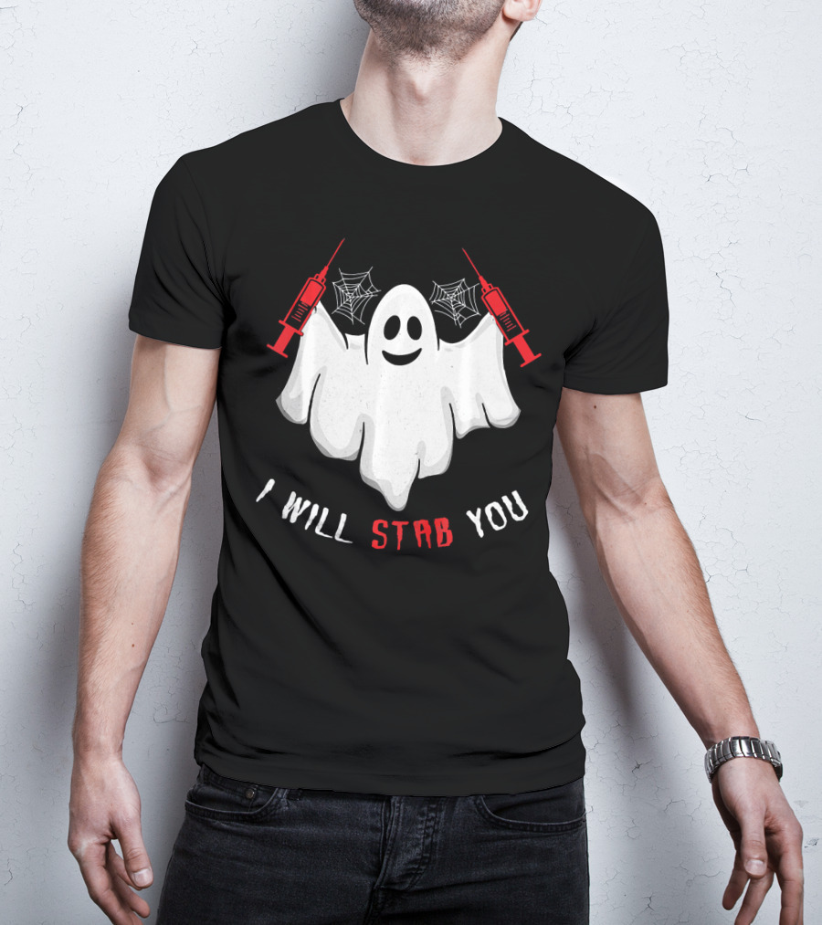 I Will Stab You Ghost Nurse With Syringes And Cobwebs T-Shirt