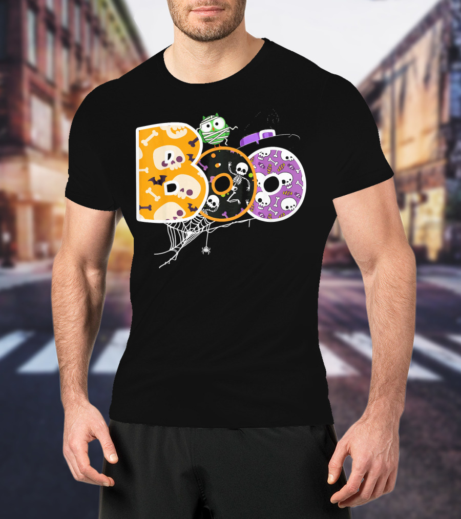Boo Halloween Skeleton Spider Web Mummy Spooky T-Shirt