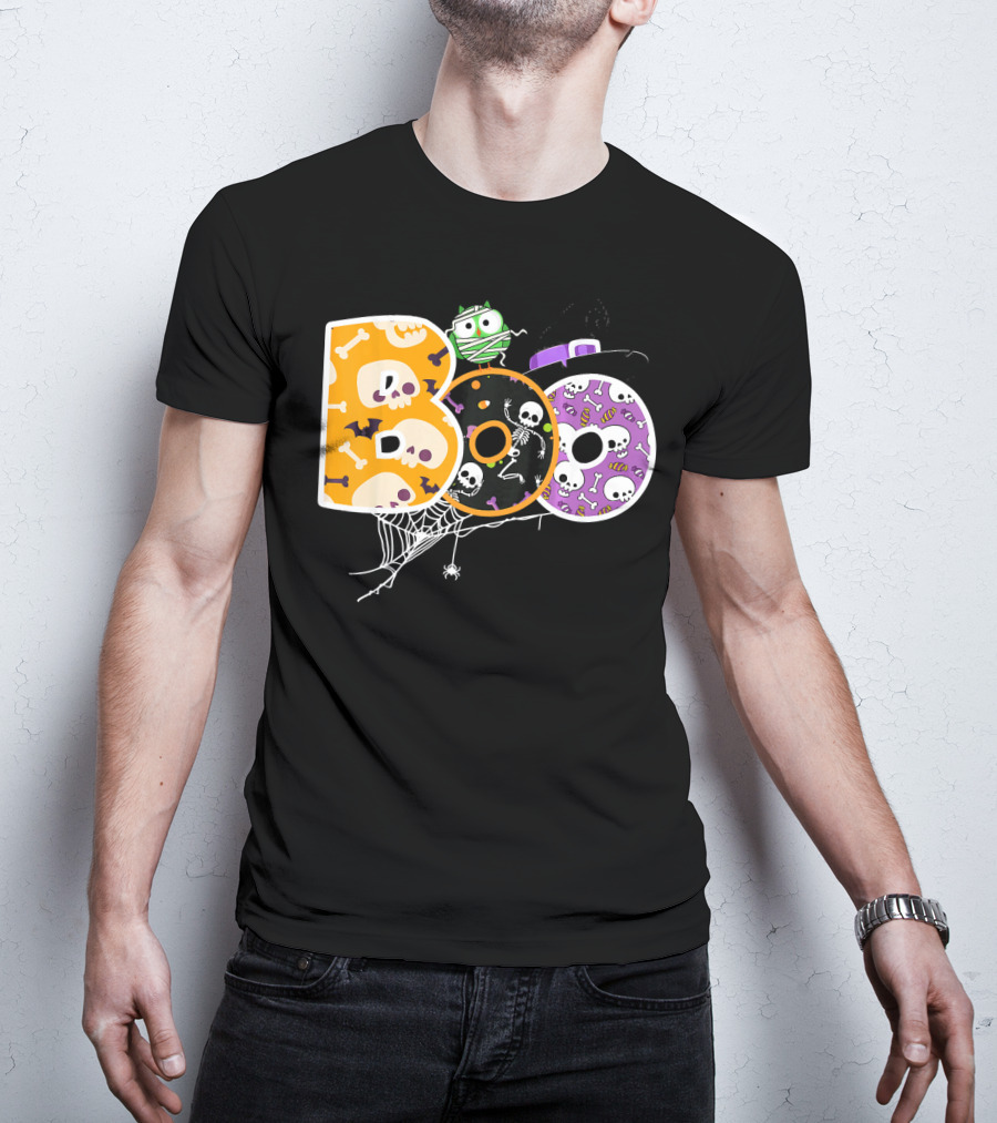 Boo Halloween Skeleton Spider Web Mummy Spooky T-Shirt