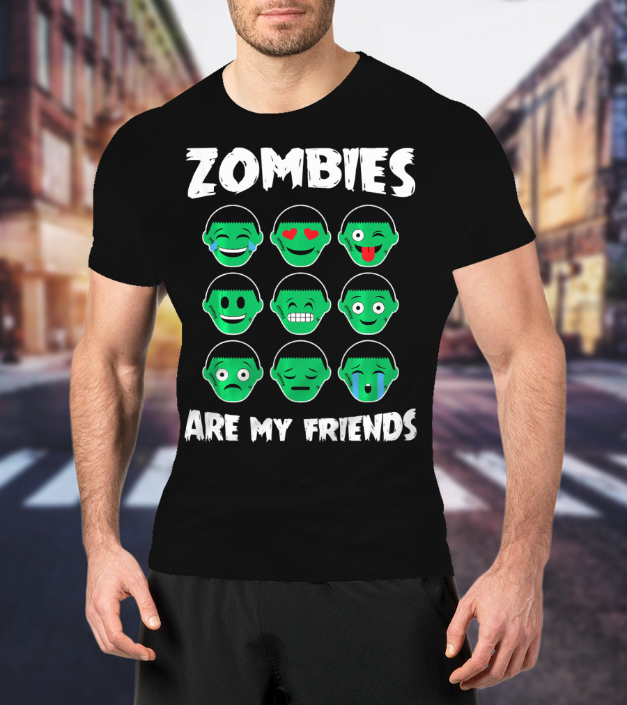 Zombies Are My Friends Funny Zombie Emoji Collection T-Shirt