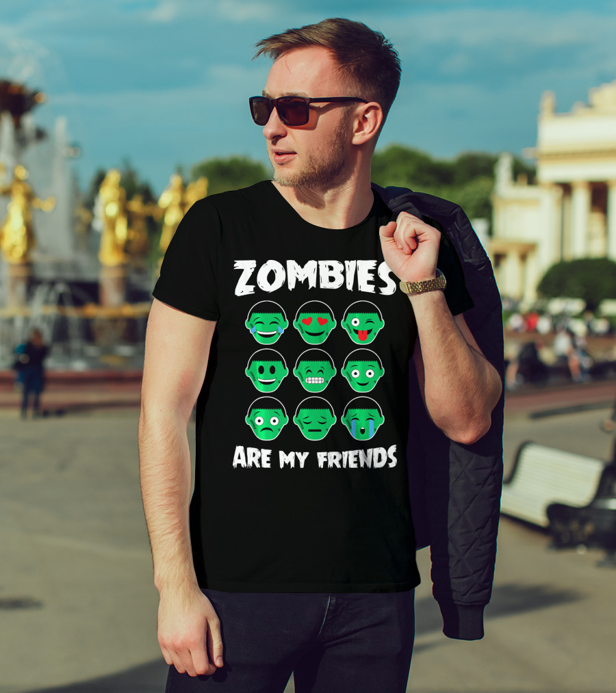 Zombies Are My Friends Funny Zombie Emoji Collection T-Shirt