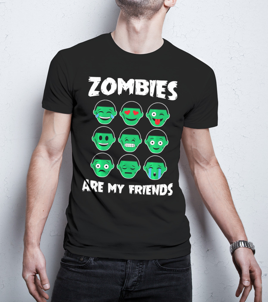 Zombies Are My Friends Funny Zombie Emoji Collection T-Shirt