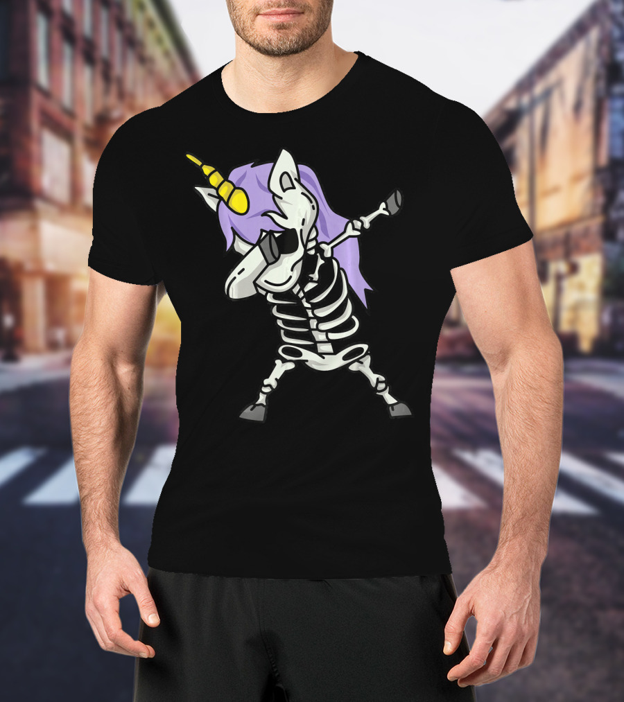 Skeleton Unicorn Dabbing Scary Cool Halloween Co T-Shirt
