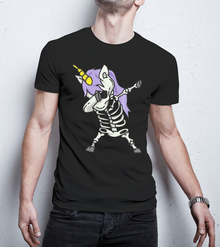 Skeleton Unicorn Dabbing Scary Cool Halloween Co T-Shirt