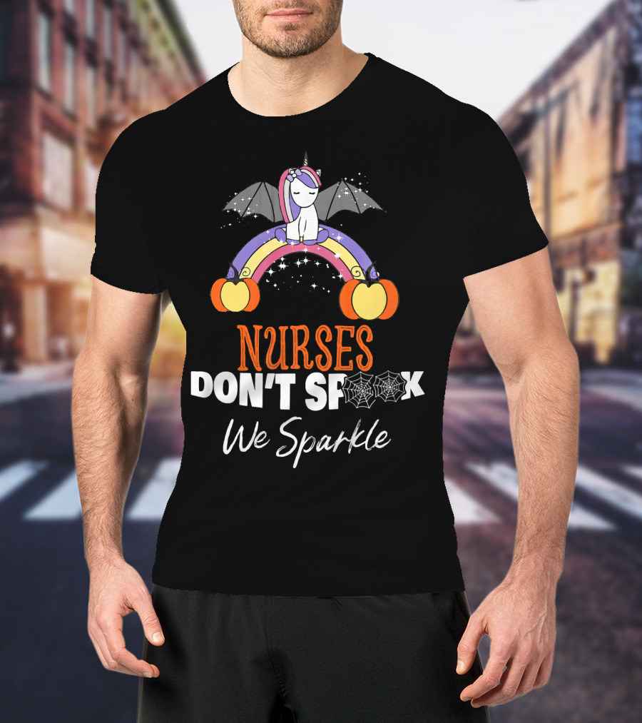 Nurses Don't Spook We Sparkle Halloween Unicorn Rainbow T-Shirt