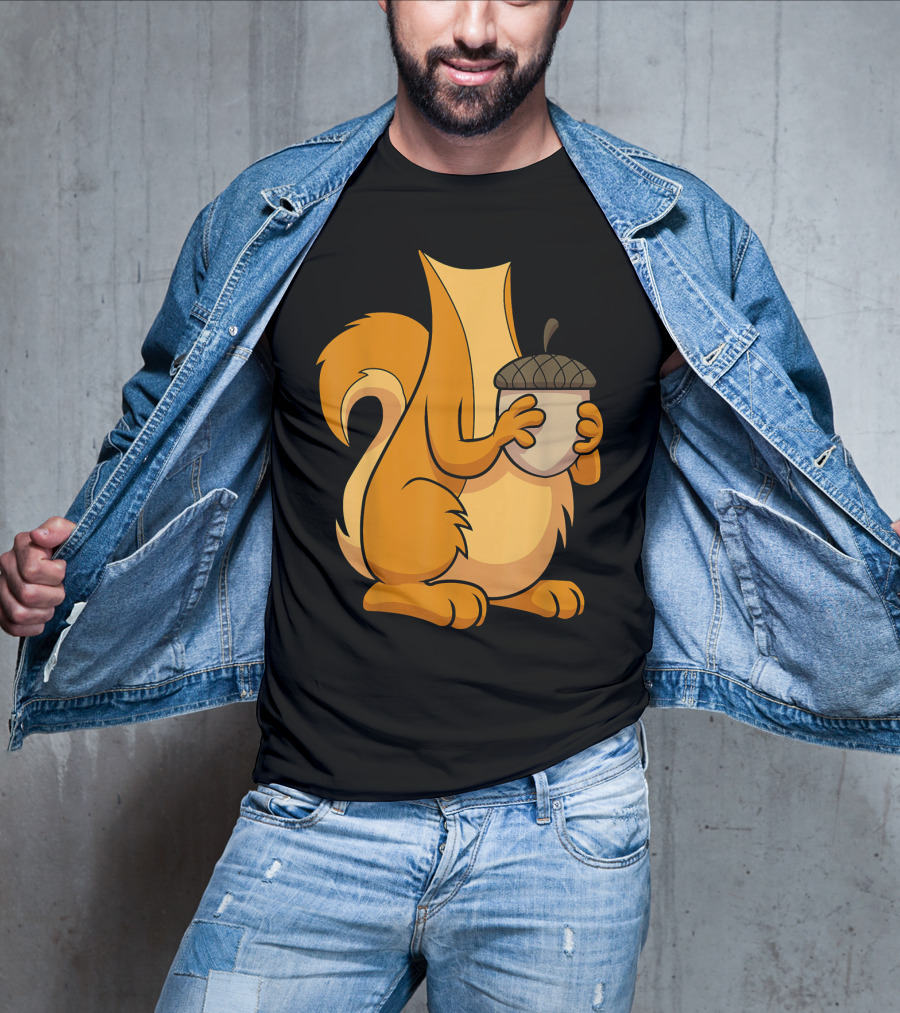 Squirrel Holding Acorn Cartoon T-Shirt