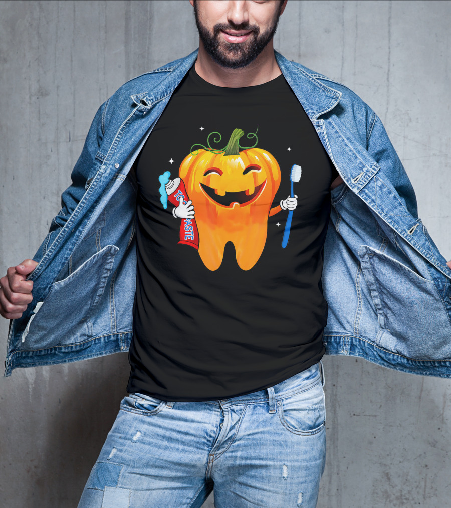 Dental Toothpaste Halloween Pumpkin With Toothbrush T-Shirt