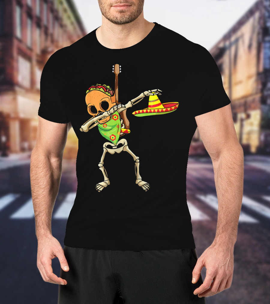 Dabbing Skeleton Taco Halloween Dia De Los Muertos Sombrero T-Shirt