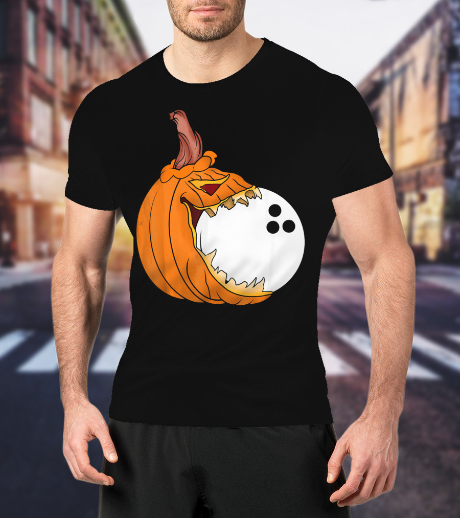 Pumpkin Carving Eating Bowling Ball Halloween Fun T-Shirt