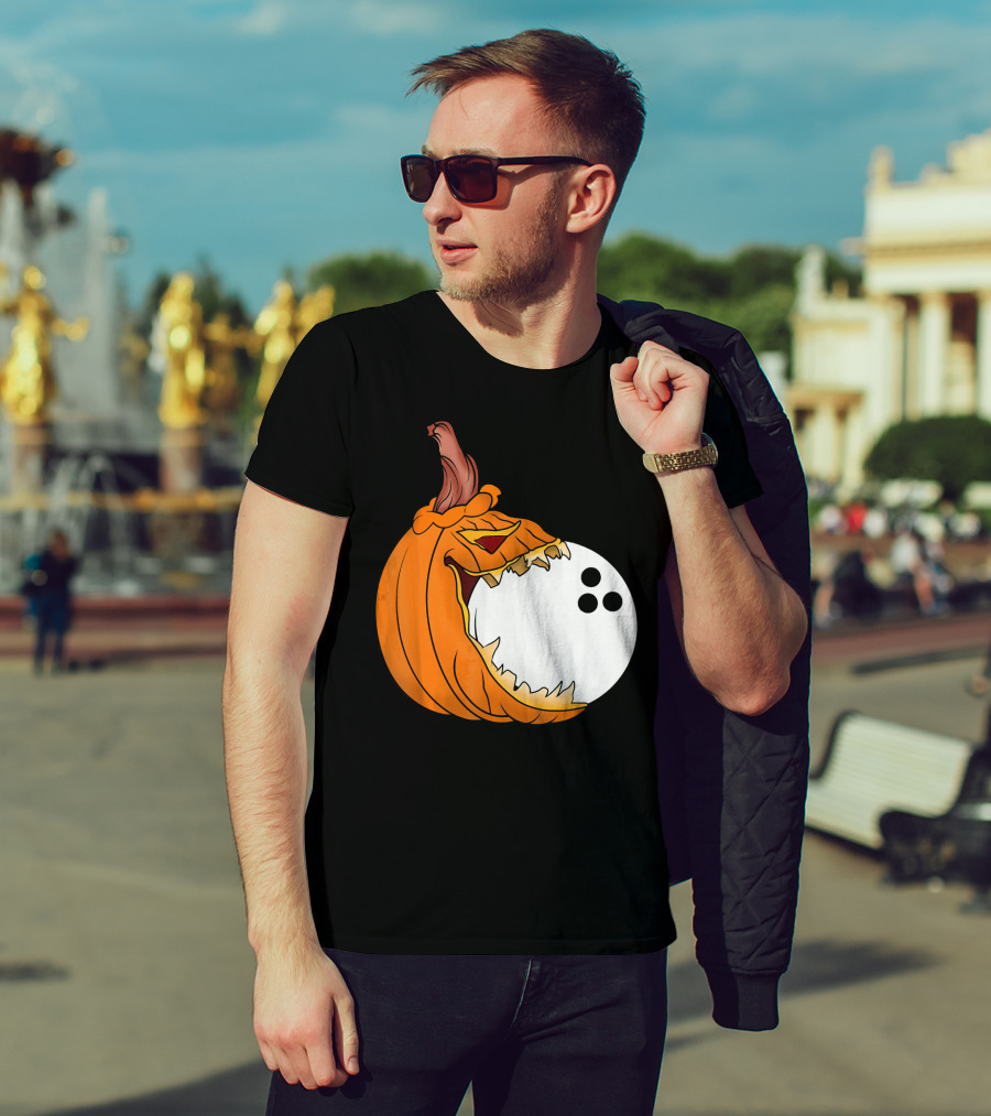 Pumpkin Carving Eating Bowling Ball Halloween Fun T-Shirt