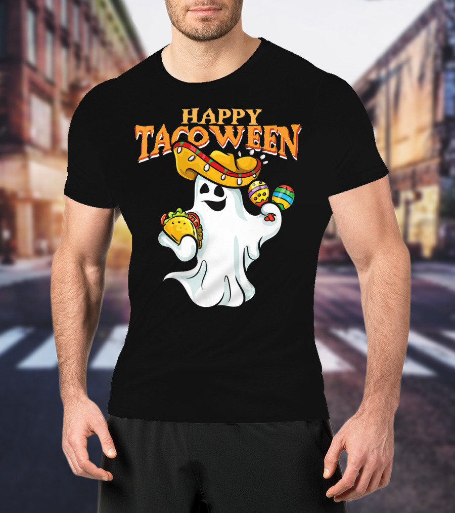 Happy Tacoween Halloween Mexico Mexica Ghost Sombrero Taco Balloon T-Shirt