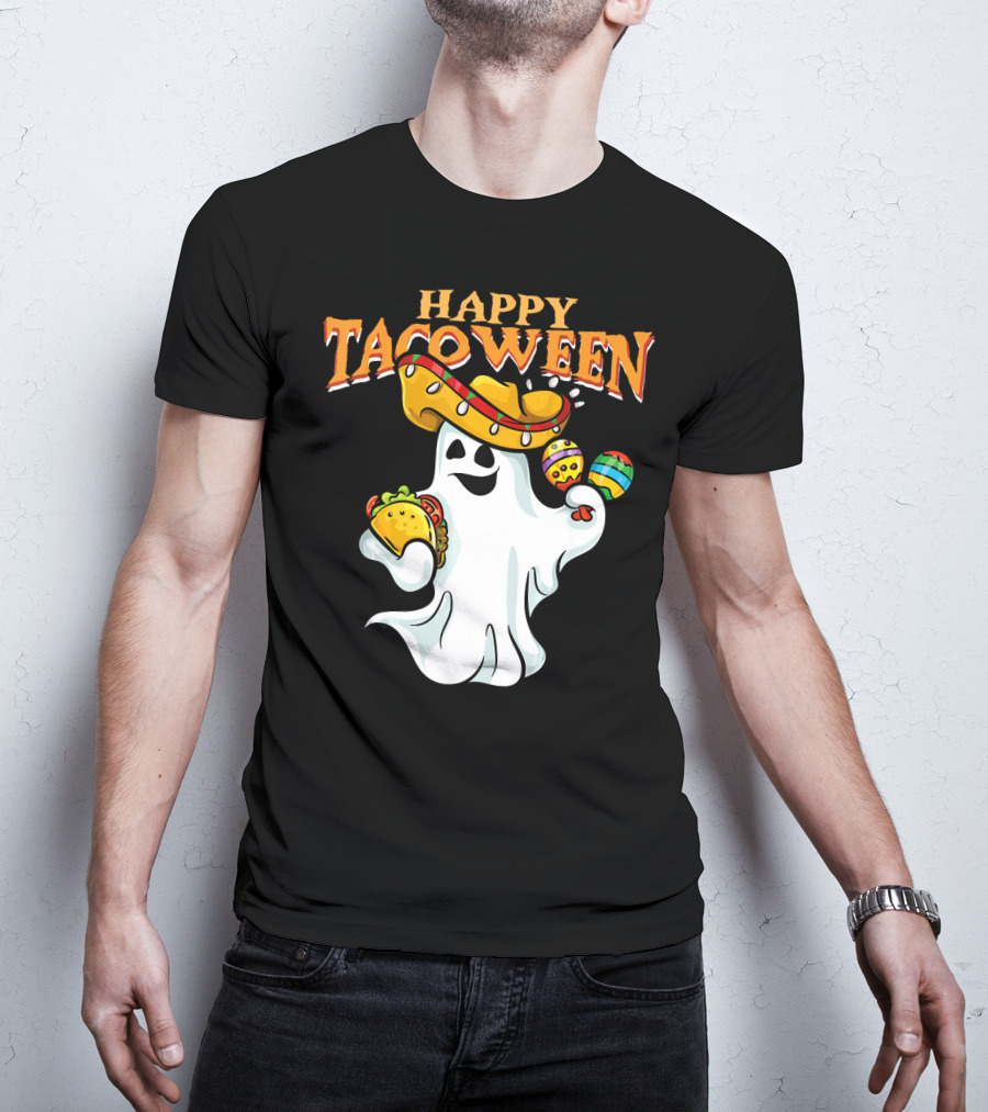 Happy Tacoween Halloween Mexico Mexica Ghost Sombrero Taco Balloon T-Shirt