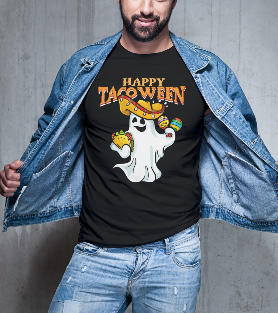 Happy Tacoween Halloween Mexico Mexica Ghost Sombrero Taco Balloon T-Shirt
