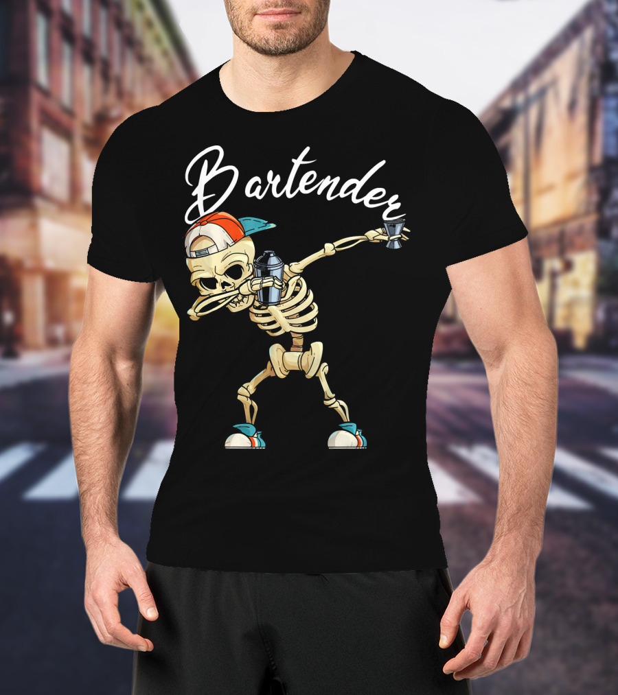 Bartender Skeleton Dab With Shaker And Glass T-Shirt