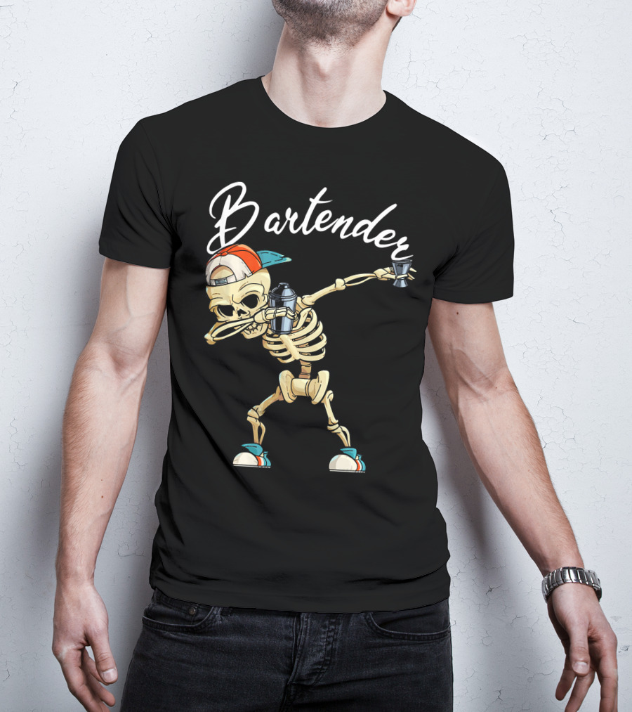 Bartender Skeleton Dab With Shaker And Glass T-Shirt