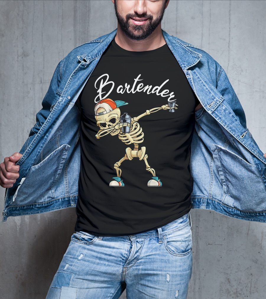 Bartender Skeleton Dab With Shaker And Glass T-Shirt