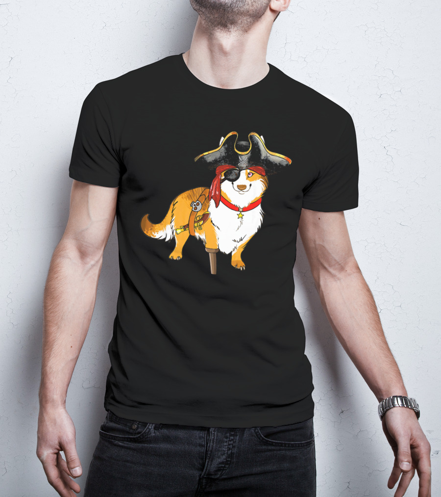 Funny Corgi Pirates With Pegleg And Eyepatch T-Shirt