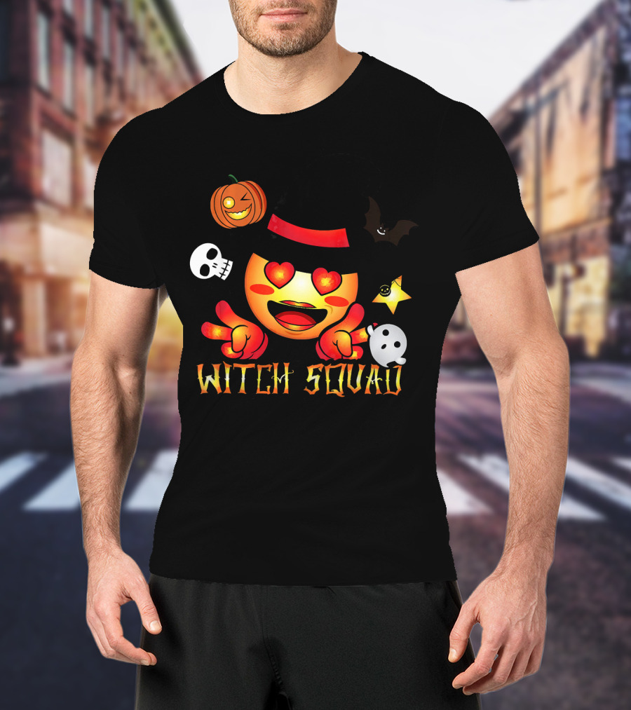 Witch Squad Halloween Emoji Pumpkin Bat Skull Ghost T-Shirt