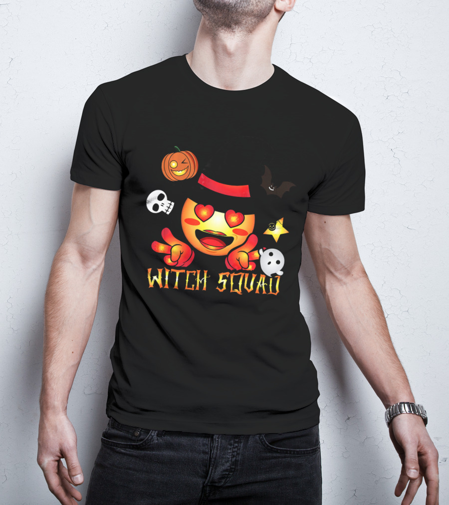 Witch Squad Halloween Emoji Pumpkin Bat Skull Ghost T-Shirt