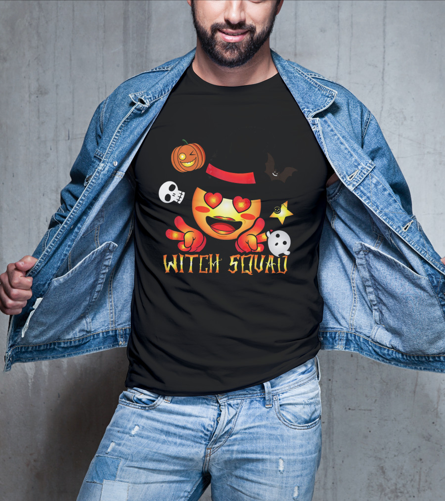 Witch Squad Halloween Emoji Pumpkin Bat Skull Ghost T-Shirt