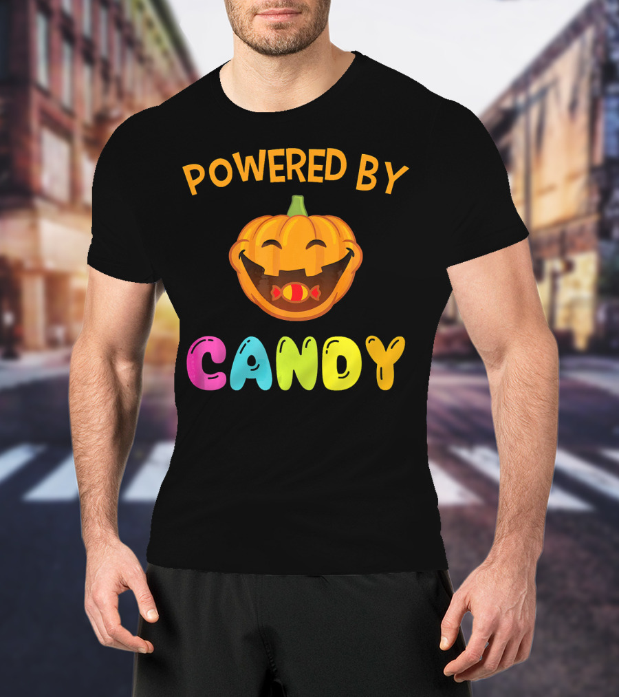 Powered By Candy Halloween Pumpkin Face T-Shirt
