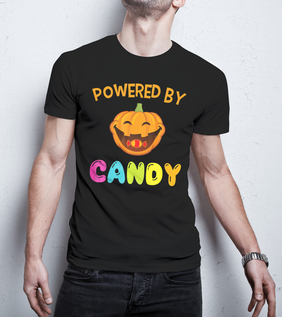Powered By Candy Halloween Pumpkin Face T-Shirt